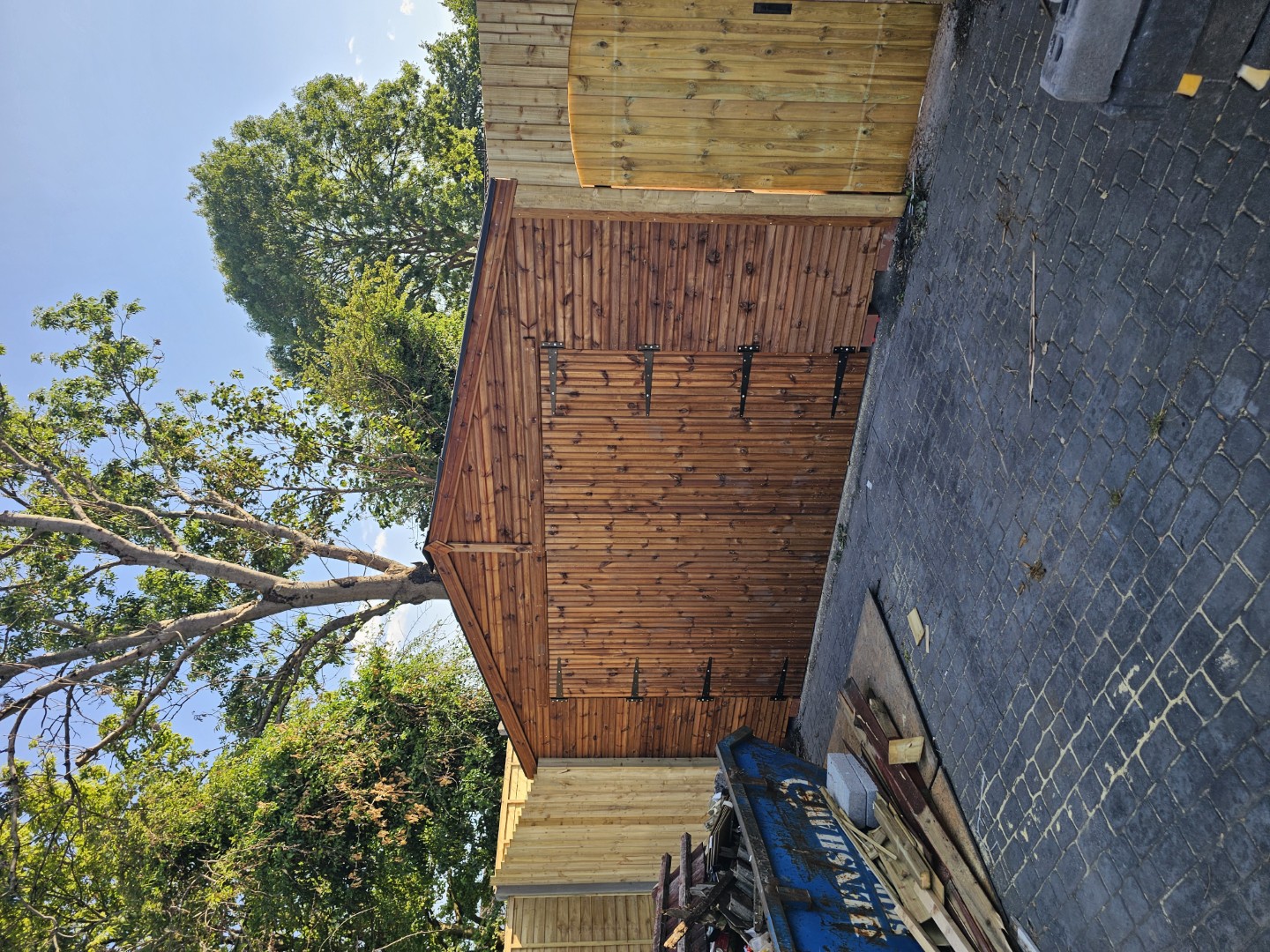 Heavy-duty internal framing of the wide double garage doors