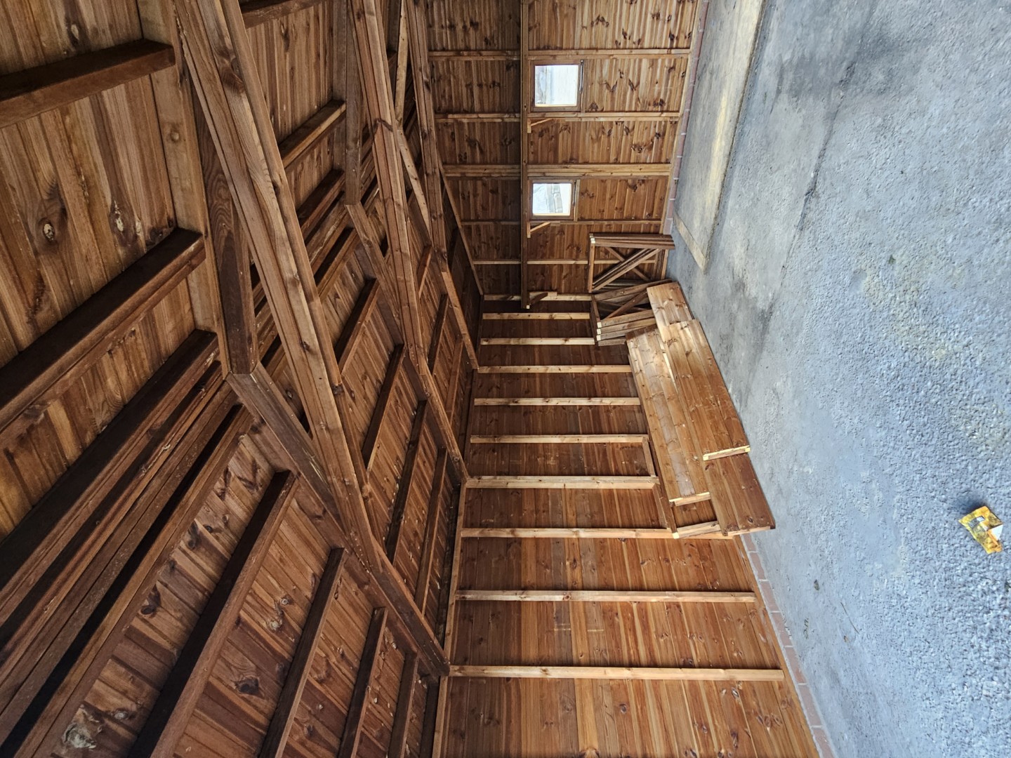 Spacious timber-framed interior of the Apex Beast garage