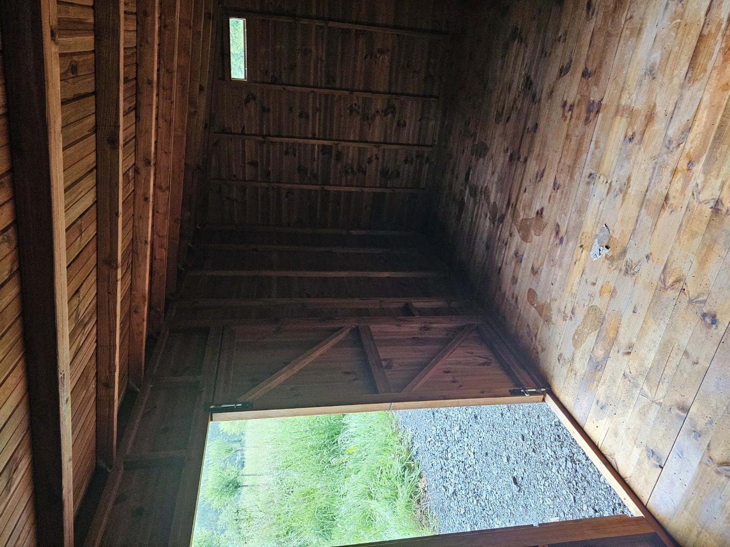 Interior view looking towards the 5 foot double doors of the Bristol field shed