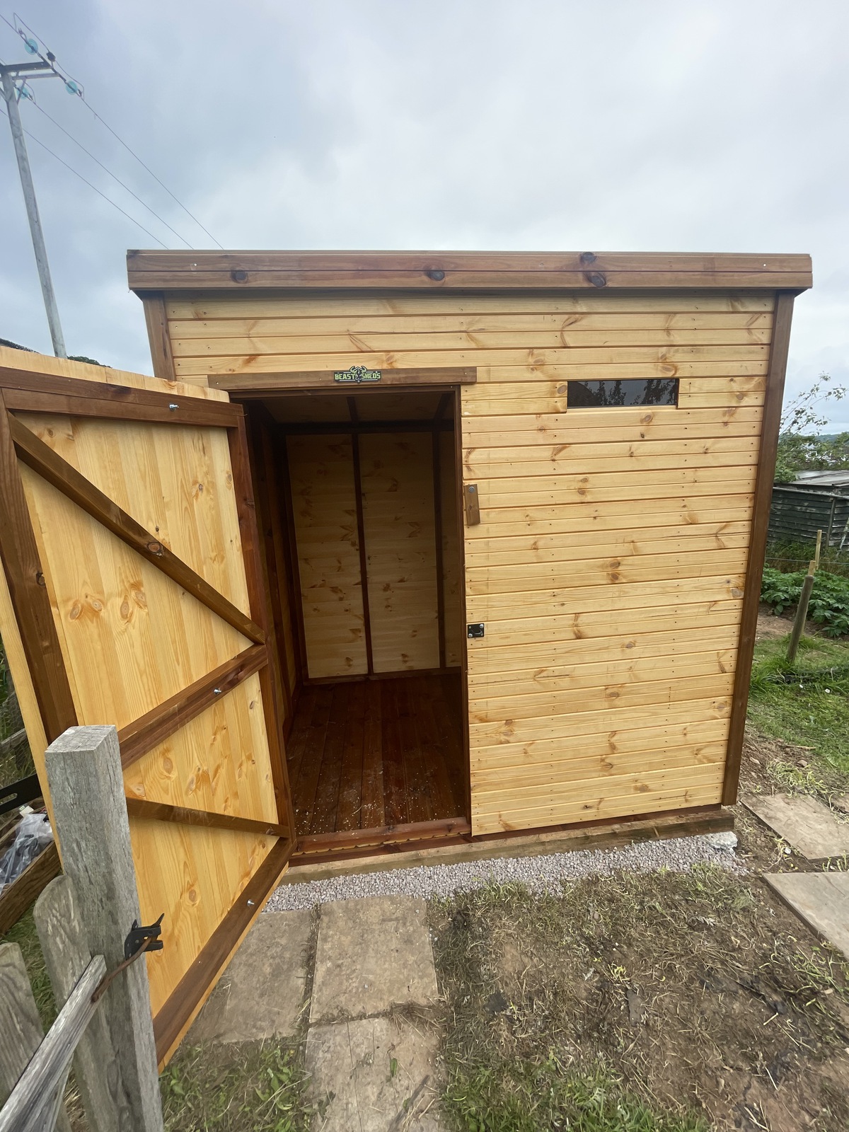 Open front view of the 7 by 5 allotment shed