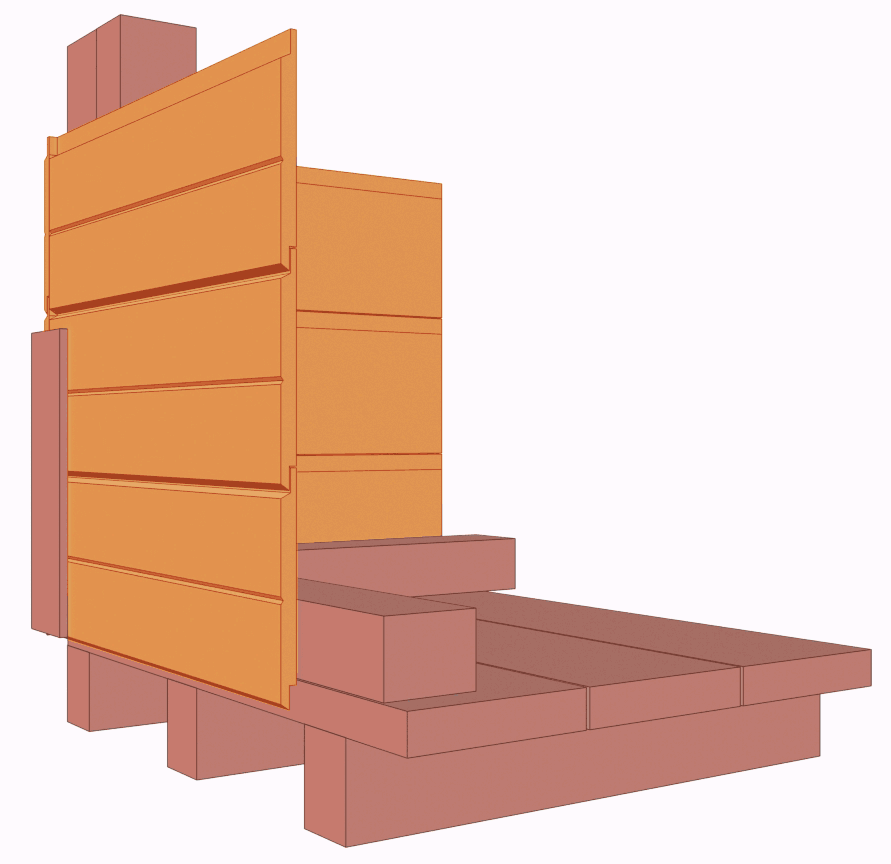 Cross-section diagram of standard shed cladding and framework