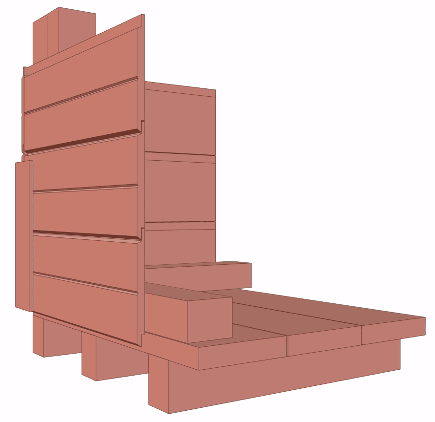Cross-section diagram of tanalised shed cladding and framework