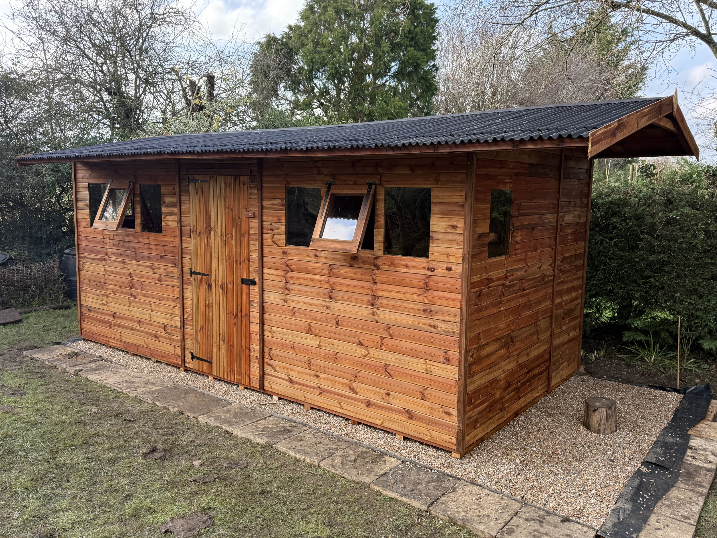 3ft open-sided extension on an 18x9 shed