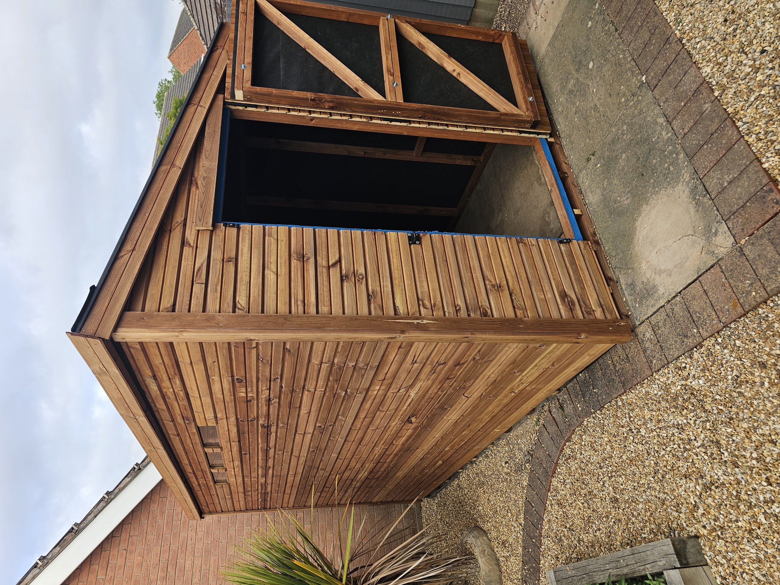 Breathable membrane visible during shed construction