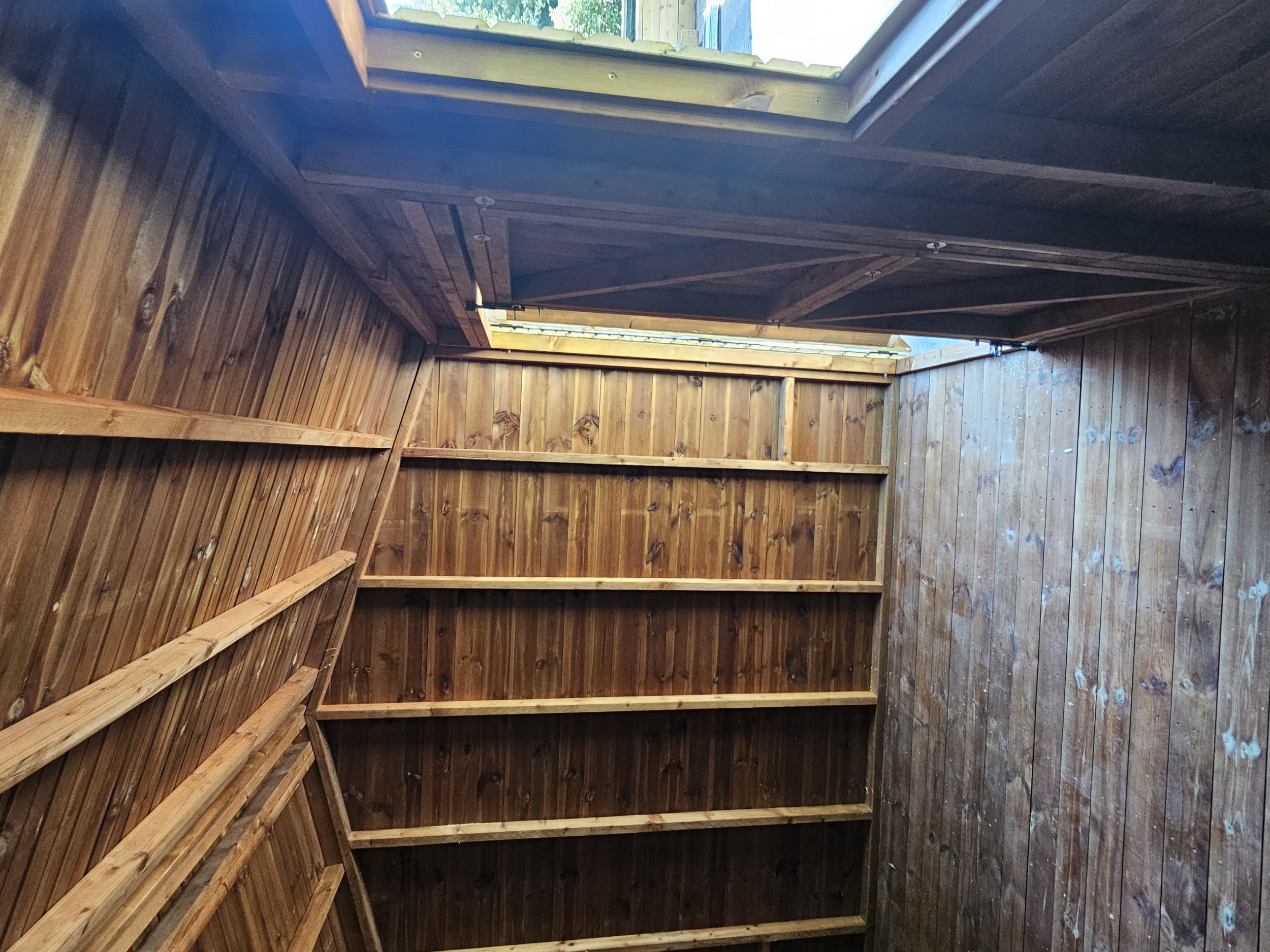 Timber wall partition inside shed