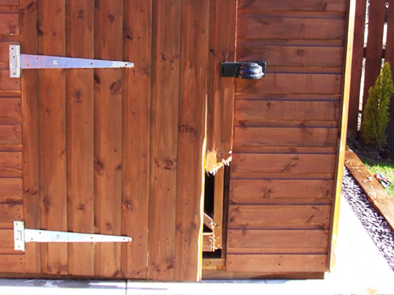 Shed door after an attempted break-in